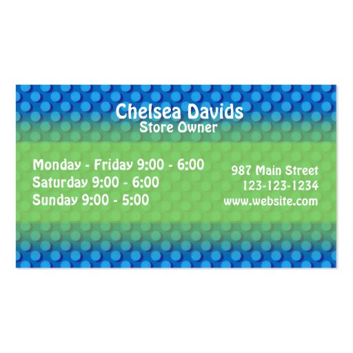Baby Boutique Blue Green Dots business card (back side)