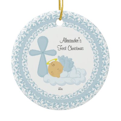 Baby Boy Angel Baby&#39;s First Christmas Ornament