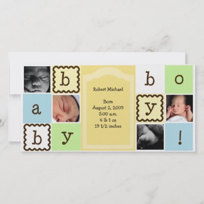 Baby Boy Announcement Customized Photo Card