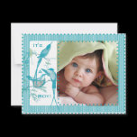 Baby Boy Aqua Vintage Birds Picture Announcement