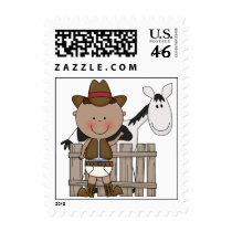 Baby Boy & B/W Cow Pony - Western Shower or Party Stamp