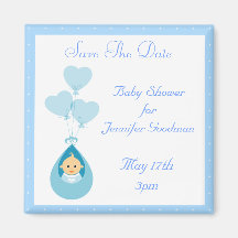 Baby Boy & Balloons Blue Save The Date Baby Shower Magnets