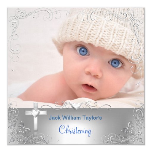 Baby Boy Baptism Christening Silver Cross Card Zazzle