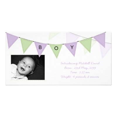 Baby Boy Birth Triangle Flags Banner Photocard Custom Photo Card by Pip_Gerard