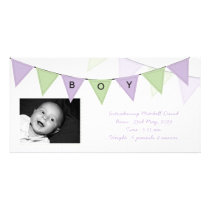 Baby Boy Birth Triangle Flags Banner Photocard Custom Photo Card