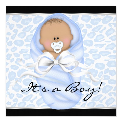 Baby Boy Black Blue Leopard Baby Shower Invitations
