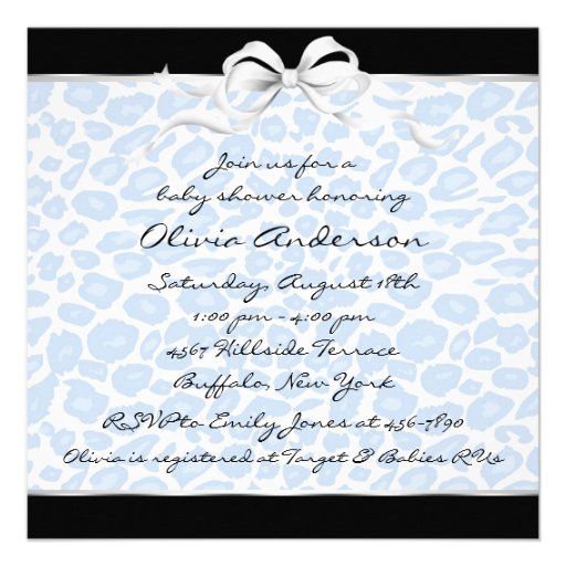 Baby Boy Black Blue Leopard Baby Shower Invitations