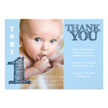 Baby Boy Blue 1st Birthday Thank You Photo Card invitations