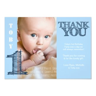 Baby Boy Blue 1st Birthday Thank You Photo Card