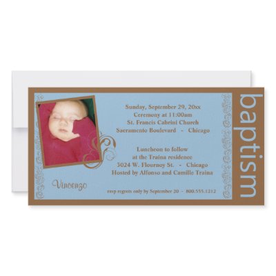 Baby Boy Blue And Brown Baptism Photo Invitation Custom Photo Card by malibuitalian