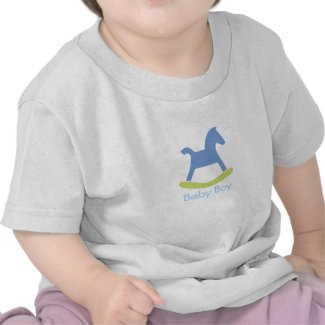 Baby Boy Blue and Yellow Rocking Horse Baby Tshirt shirt