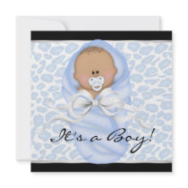 Baby Boy Blue Black Leopard Baby Boy Shower Invitations