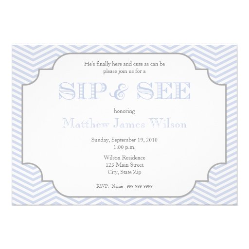 Baby Boy Blue Chevron Sip and See Invitation