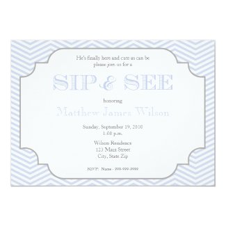 Baby Boy Blue Chevron Sip and See Invitation