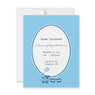 Baby Boy Blue Dot Train Shower Announcement invitation
