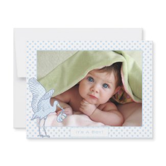 Baby Boy Blue Dots Stork Baby Picture Announcement invitation