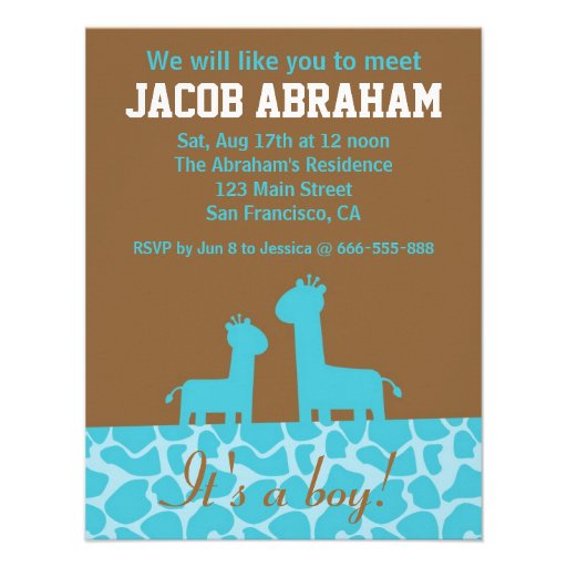 Baby Boy - Blue giraffe silhouettes and pattern Personalized Announcements (front side)