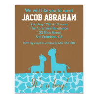 Baby Boy - Blue giraffe silhouettes and pattern Personalized Announcements