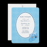 Baby Boy Blue Train Bear Shower Announcement