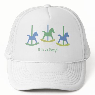 Baby Boy Blue, Yellow & Green Rocking Horse Cap Trucker Hats by SayItNow