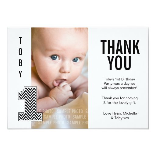 Baby Boy Chevron 1st Birthday Thank You Photo Card | Zazzle