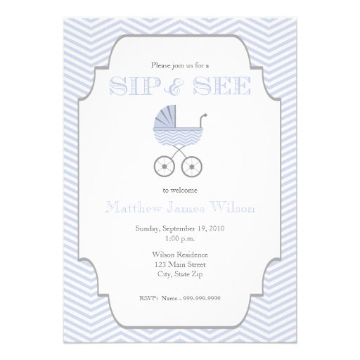 Baby Boy Chevron Sip and See Invitation