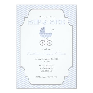 Baby Boy Chevron Sip and See Invitation