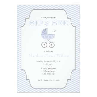 Baby Boy Chevron Sip and See Invitation