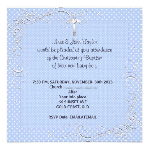 Baby Boy Christening Baptism Blue Polka Dot 2 Invitations