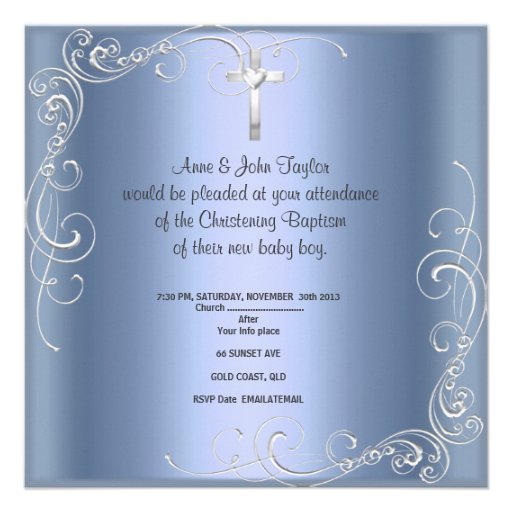 Baby Boy Christening Baptism Blue Silver Cross Invites