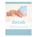 Baby boy christening invitation, blue, white polka