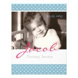 Baby boy christening invitation, blue, white polka