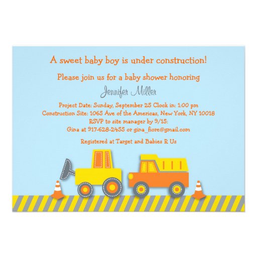 Baby Boy Construction Truck Baby Shower Invitation