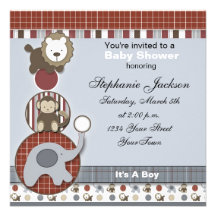 Baby Boy Elephant,Monkey and Lion Baby Shower Invi Invites