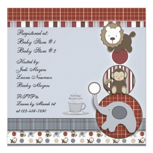 Baby Boy Elephant,Monkey and Lion Baby Shower Invi Invites