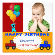 Baby Boy First Birthday 1st Colorful Puppy Trucks Personalized Invitation
