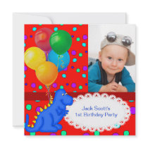 Baby Boy First Birthday 1st Dinosaur Invitation