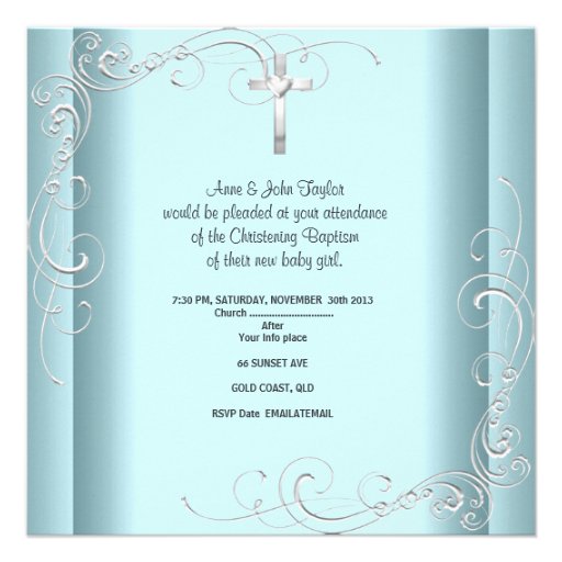 Baby Boy Girl Blue Christening Baptism Cross White Personalized Invites