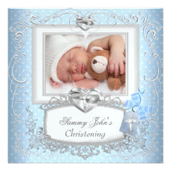 Baby Boy Girl Blue Christening Baptism Cross White Invites