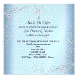 Baby Boy Girl Blue Christening Baptism Cross White Invites