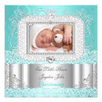 Baby Boy girl Christening Baptism teal invitations