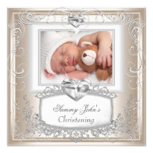 Baby Boy Girl Cream Christening Baptism Cross Invitations