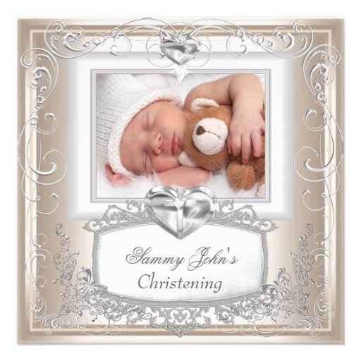 Baby Boy Girl Cream Christening Baptism Cross Invitations