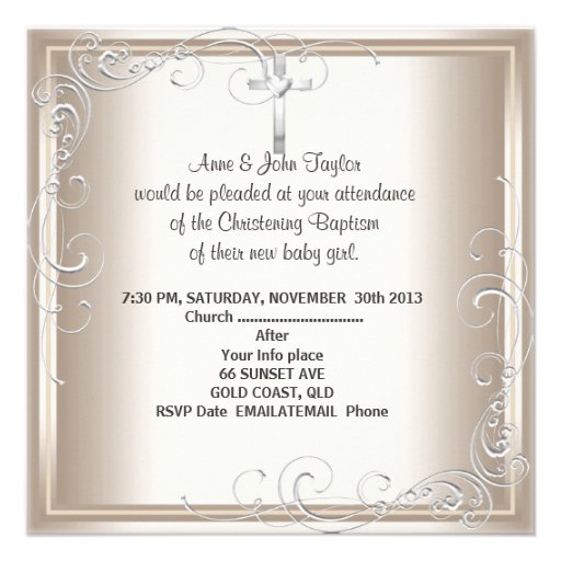 Baby Boy Girl Cream Christening Baptism Cross Invitations