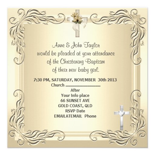 Baby Boy Girl Gold Cream Christening Baptism Cross Announcements