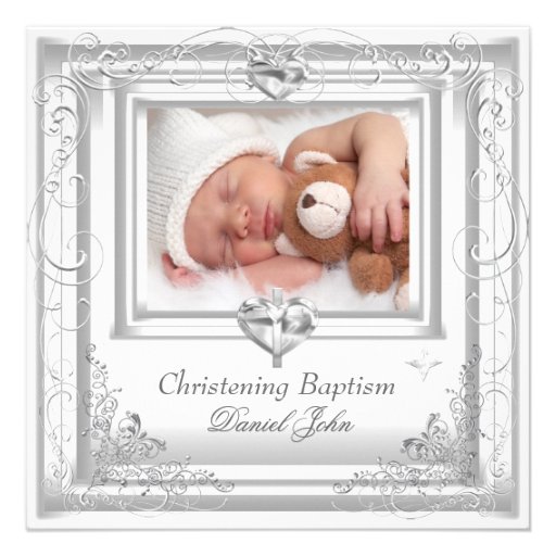 Baby Boy Girl White Christening Baptism Cross Announcements