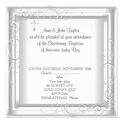 Baby Boy Girl White Christening Baptism Cross Announcements