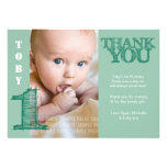 Baby Boy Green 1st Birthday Thank You Photo Card invitations