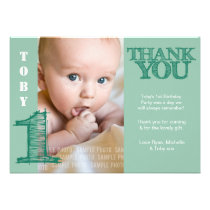 Baby Boy Green 1st Birthday Thank You Photo Card