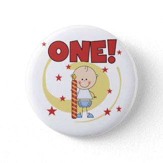 Baby Boy is One 1st Birthday Tshirts and Gifts button